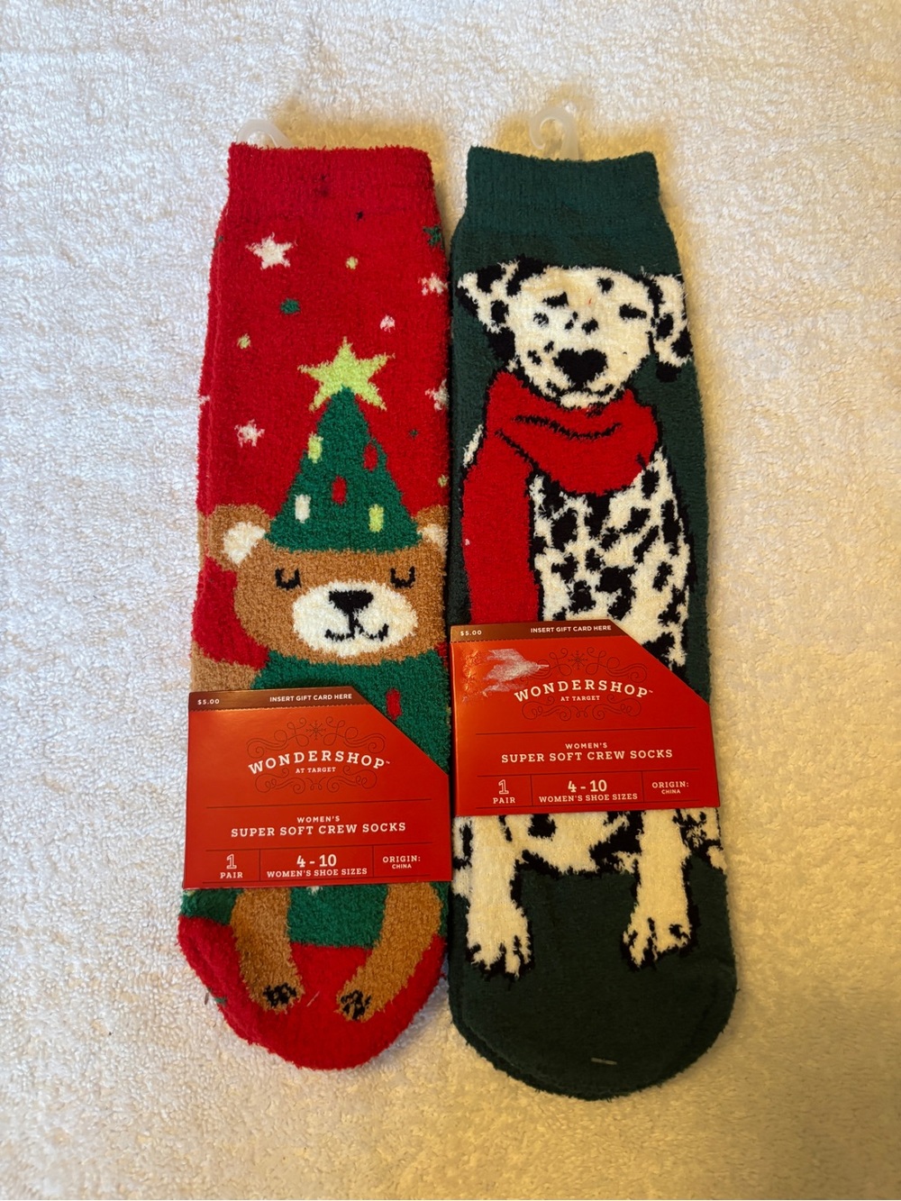 Wondershop Festive Dog & Bear Holiday Crew Socks - Red & Green - NEW